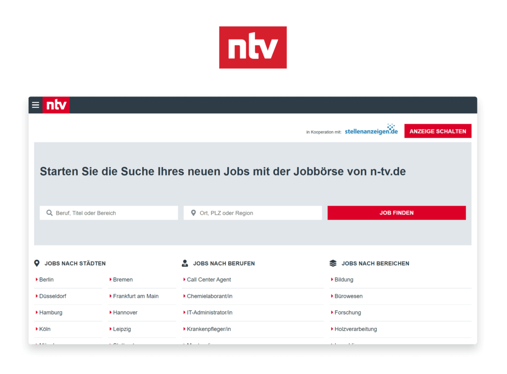 Unser Business Partner NTV in Kooperation mit stellenanzeigen.de